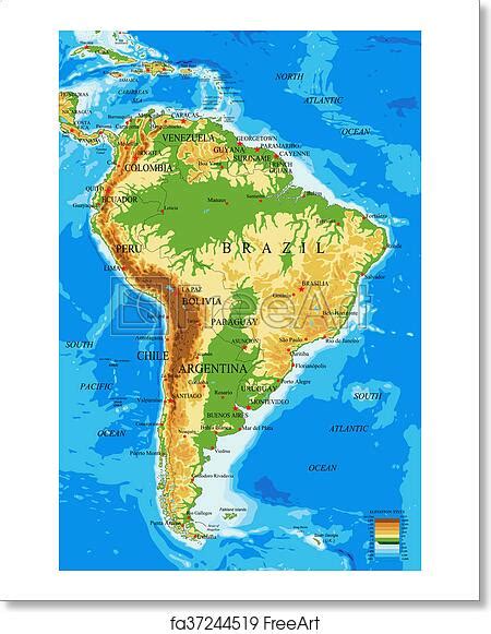 Free Art Print Of South America Physical Map Highly Detailed Physical