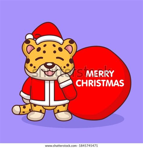 Cute Leopard Christmas Costume Stock Vector Royalty Free 1845745471