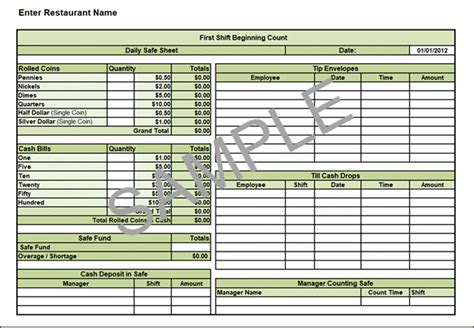 Safe Count Spreadsheet Workplace Wizards Forms And Checklists