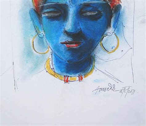 Arup Das Krishna Indian Mythologygod Of Loveblue Colourpastel Indian Artistinstock
