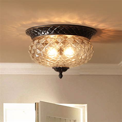 Oval Hallway Ceiling Lighting Traditional Clear Ribbed Glass 2 Lights
