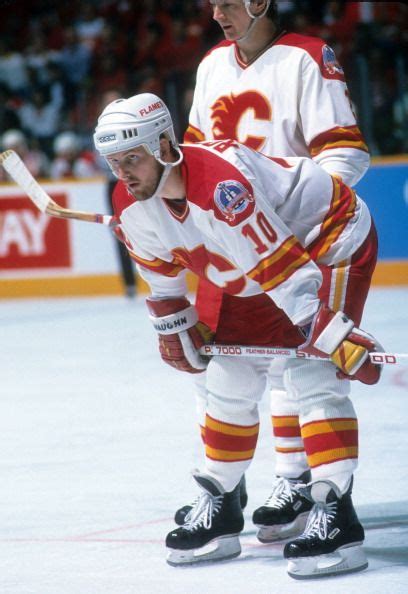 Gary Roberts Of The Calgary Flames Waits For The Faceoff During The