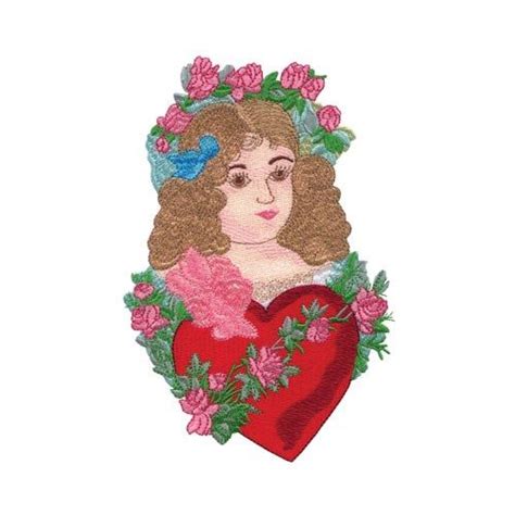 Woman with Heart and Flowers Embroidery Design | AnnTheGran.com