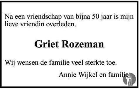Grietje Rozeman Westerhof 11 10 2011 Overlijdensbericht En