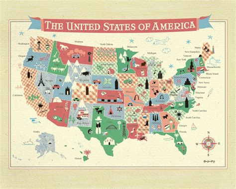 United States Map Of America Poster Wall Art Print For Etsy