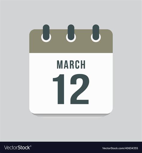 Icon Day Date 12 March Template Calendar Page Vector Image