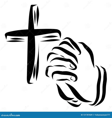 Christian Cross And The Hands Of A Person Praying Faith In God Stock