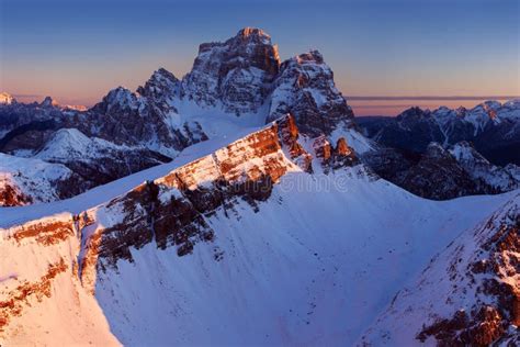 First Snow In Alps Fantastic Sunrise In The Dolomites Mountains South