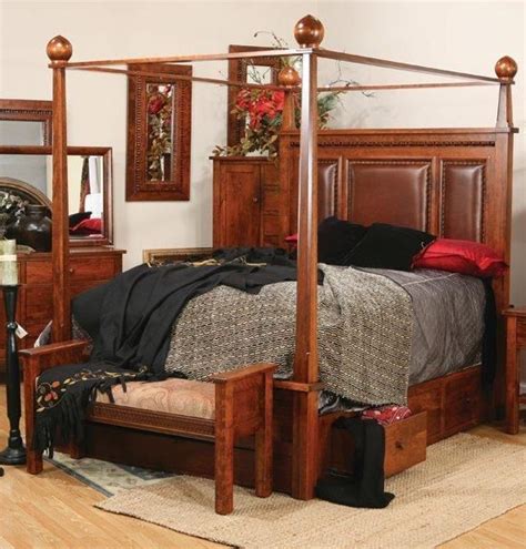 Amish Columbus Bed With Canopy And Storage Rails Amish Furniture Furniture Luxurious Bedrooms