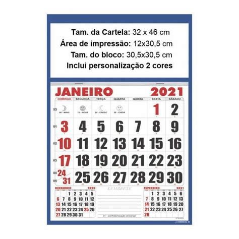 Calendário De Parede Folhinha Comercial 465 X 32 Cm Com Vareta