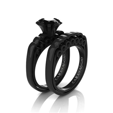 Caravaggio Classic 14k Black Gold 10 Ct Black Diamond Engagement Ring
