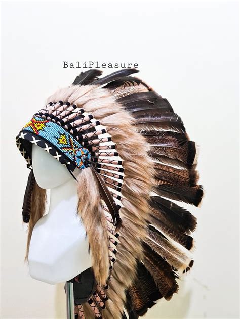 Indian Headdress Turkey Feathers Feather Warbonnet Native Etsy