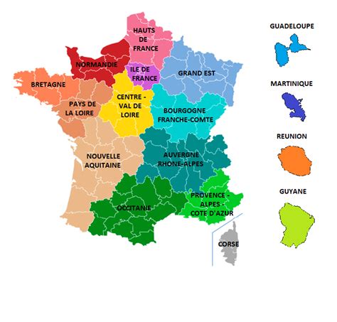 Carte du climat français par département. Carte des régions de France au 1er janvier 2016