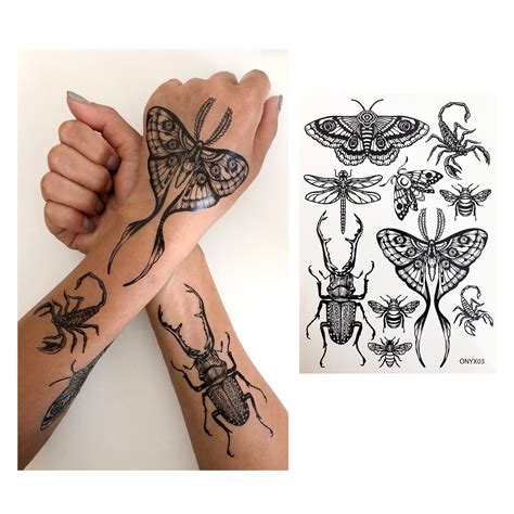 Temporary Tattoos 1 Sheet Moth Beetle Scorpion Bee Etsy