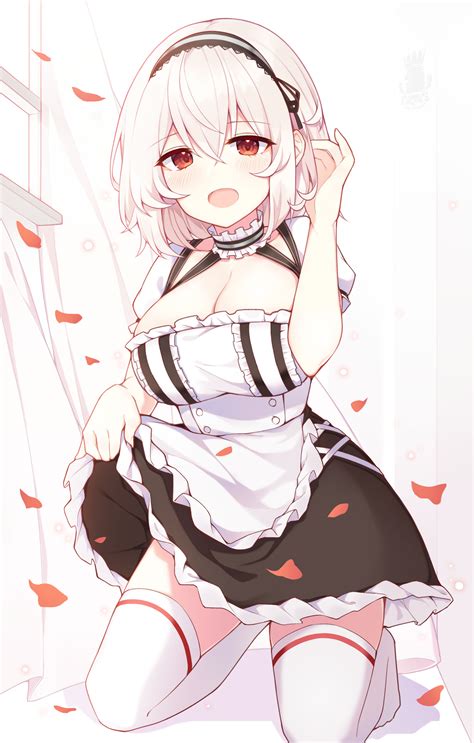 Paaru Azur Lane Sirius Azur Lane Cleavage Maid No Bra Skirt Lift