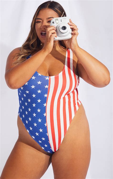 Plus Multi American Flag Bodysuit Plus Size Prettylittlething