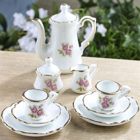 Miniature Pink Rose Porcelain Tea Set