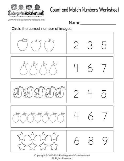 Number Worksheets For Kindergarten Kindergarten