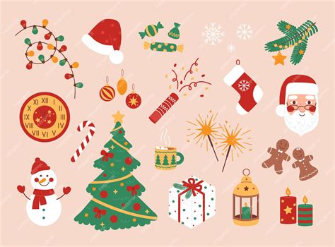 Premium Vector Set Of Christmas And New Year Elements On A Beige