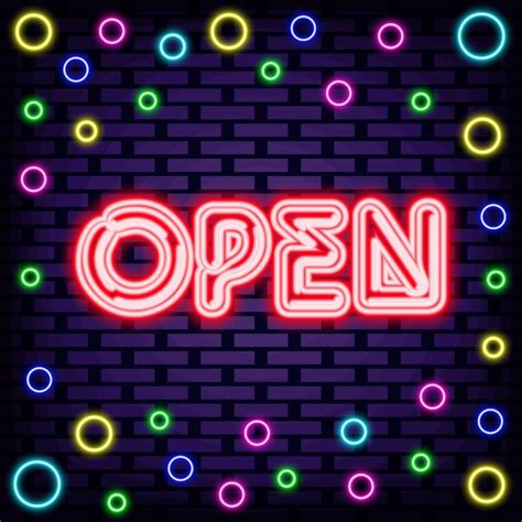 Premium Vector Open Neon Sign Glowing With Colorful Neon Light Light