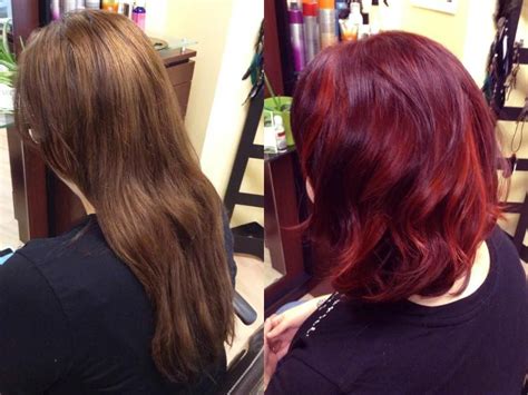 Maddison cave, colorist at the rita hazan salon. Before and After Deep Violet to Fire Red Color Melt ...