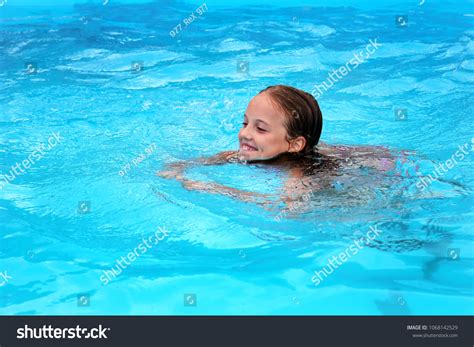 Smiling Little Girl Swimming Pool Stock Photo 1068142529 Shutterstock