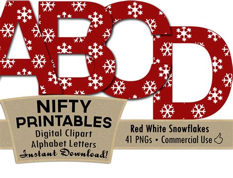 Snowflake Alphabet Red White Christmas Nifty Printables