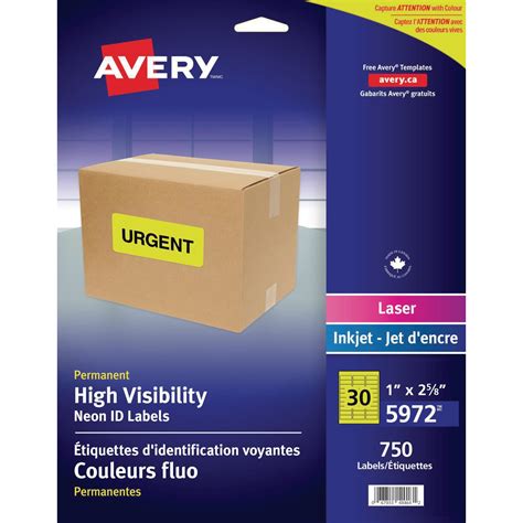 Avery 5972 High Visibility Rectangular Laser Labels Neon Yellow 2 58