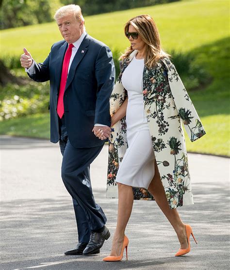 Melania Trumps Fitted White Dress Stilettos Look Chic For Mar A Lago Footwear News