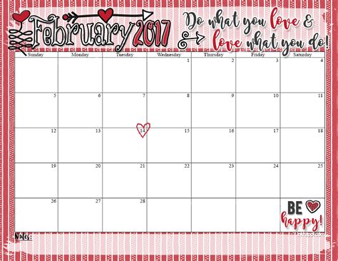 February 2017 Calendar Love What You Do Inkhappi