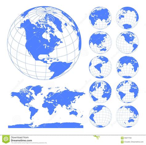 Globes Showing Earth With All Continents Digital World