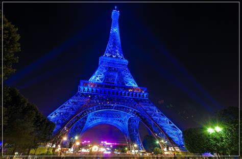 Blue Lighted Eiffel Tower Colors Were To Celebrate The European Union