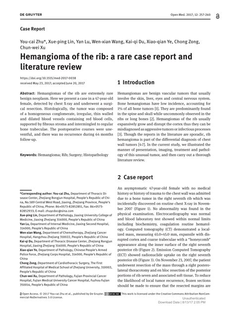Pdf Hemangioma Of The Rib A Rare Case Report And Literature Review