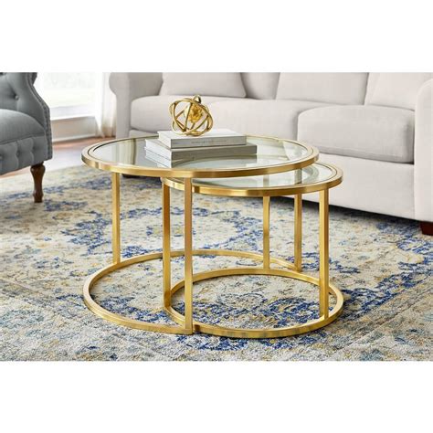 Home Decorators Collection Cheval Piece In Gold Glass Medium Round Glass Coffee Table Set