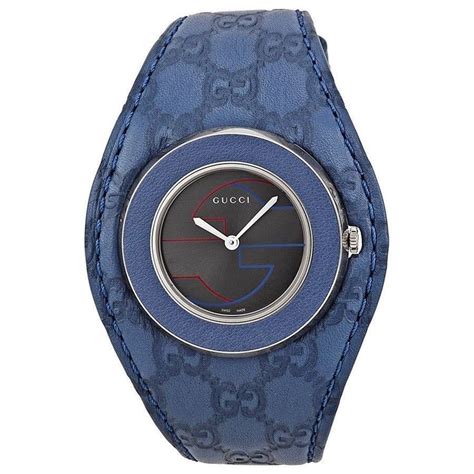 Gucci Womens U Play Blue Leather Watch Gucci Womens Leather Gray