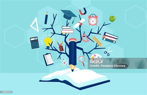 Tree Of Knowledge And Open Book Modern Education Template Design Stock
