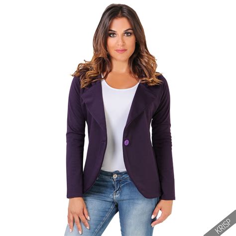 Womens Blazer Party Summer Jacket Button Front Tailored Long Sleeve Au
