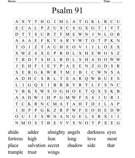 Psalm 91 Word Search Wordmint