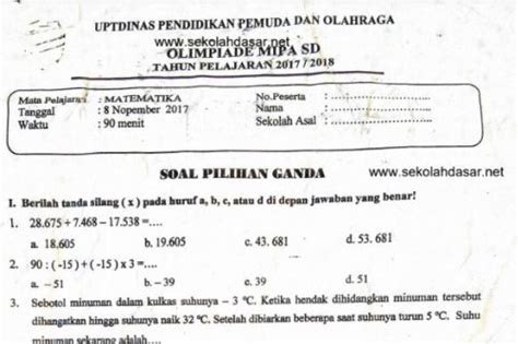 Contoh naskah/teks mc osn tingkat kecamatan assalamu'alaikum wr. Soal Seleksi OSN Olimpiade Matematika SD