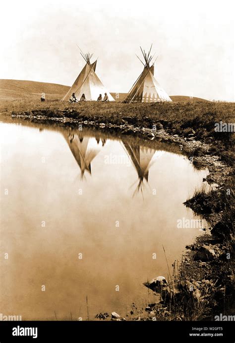 Edward S Curits Native American Indians Two Tepees Reflected In