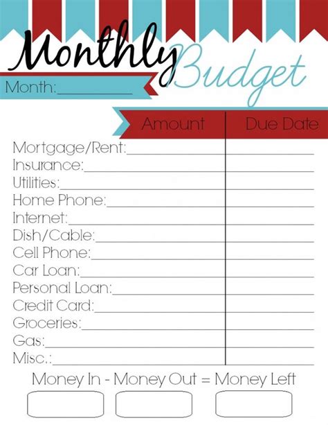 monthly budget printable woman   roles monthly