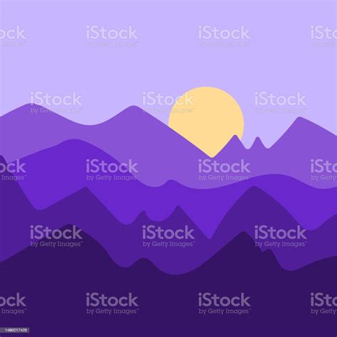Cartoon Mountains Night Moon Dark Sky Background Vector Illustration