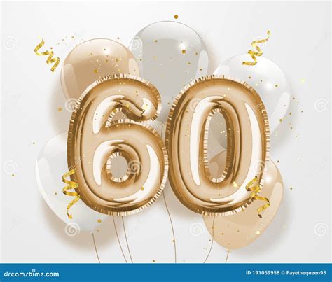 Happy 60th Birthday Gold Foil Balloon Greeting Background Stock Vector