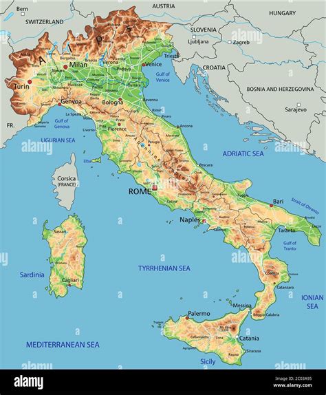 Mappa Fisica Dell Italia Con Etichettatura Immagine E Vettoriale Alamy