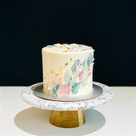 Pastel Pink And Teal Abstract Mini Cake With Gold Leaves