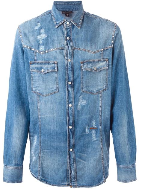 There's no disputing the denim shirt is an icon. Lyst - Just Cavalli Distressed Denim Shirt in Blue for Men