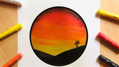 Sunset Scenery With Oil Pastel For Beginners Step By Step Sunset