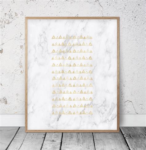 Geometric Triangle Wall Art Gold And White Abstract Artwork