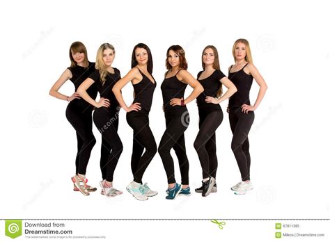 Group Of Women Standing In Row Isolated On White Stock Image Image