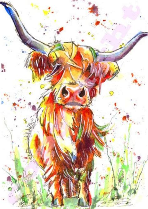 Highland Cow Print Picture Scottish Painting Watercolour Etsy